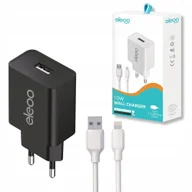 Ładowarki do telefonów - Ładowarka sieciowa szybka do telefonu USB-A 2A CZARNA + kabel LIghtning 1m - miniaturka - grafika 1