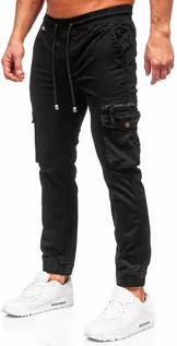 Spodnie męskie - Czarne spodnie joggery bojówki męskie Denley MP0201N - grafika 1