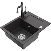 Zlewozmywaki z baterią - Mexen Enzo zlewozmywak granitowy 1-komorowy z ociekaczem i baterią kuchenną Carla, czarny nakrapiany - miniaturka - grafika 1