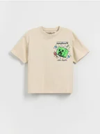 Koszulki dla chłopców - Reserved - Bawełniany t-shirt Minecraft - beżowy - miniaturka - grafika 1