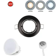 Żarówki LED - Reflektor wpuszczany GU10 35° obrotowy Ø80mm otwór wiercony aluminium w komplecie GU10 5W neutralny biały 350 lumen żarówka LED czarna okrągła - miniaturka - grafika 1