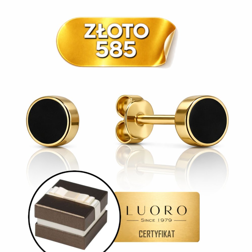 KOLCZYKI ZŁOTE 585 14K KÓŁECZKA Z AGATEM 6 MM SZTYFT ELEGANCKIE