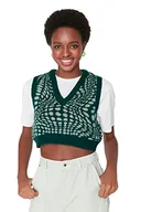 Kamizelki damskie - TRENDYOL Damska kamizelka z dekoltem w serek, jednokolorowa, podkreślająca figurę, dzianinowa bluza, morska, M, morski, M - miniaturka - grafika 1