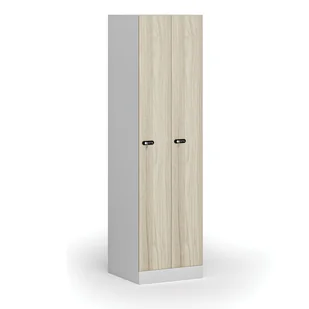 Szafka ubraniowa metalowa, 2 szafki, 1850 x 500 x 500 mm, zamek mechaniczny na kod, drzwi laminowane, dąb naturalny - Szafki biurowe - miniaturka - grafika 1