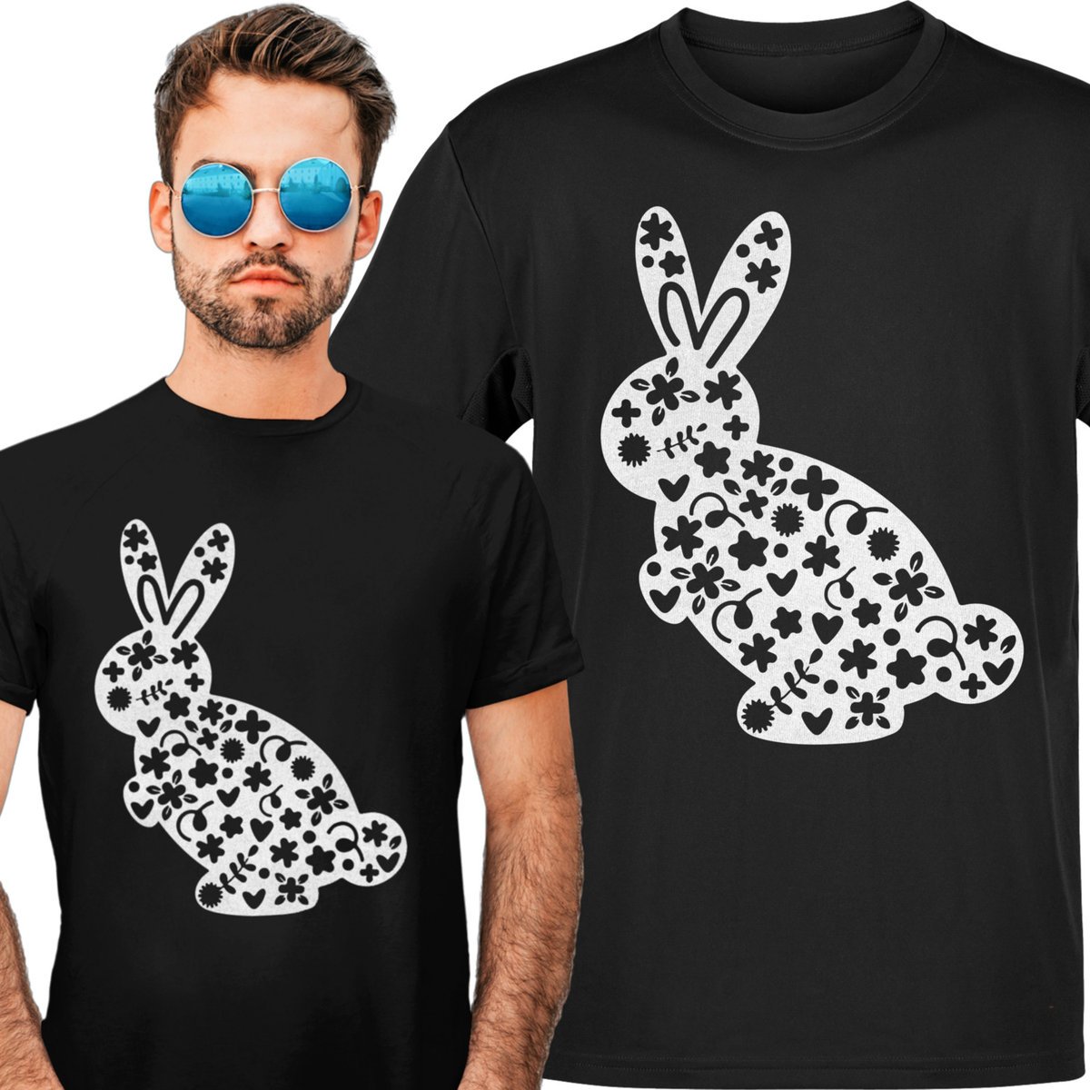 Koszulka męska Królik Zając W Kwiatowe Wzory Wiosna M