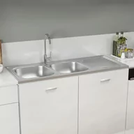 Zlewozmywaki - vidaXL Lumarko Zlew kuchenny dwukomorowy, srebrny, 1200x600x155 mm, stal! 147239 - miniaturka - grafika 1