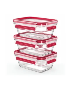 Emsa CLIP ' CLOSE glass food storage jar set 0.45 liters transparent/red, rectangular, 3 jars + 3 lids - Akcesoria i części AGD - miniaturka - grafika 1