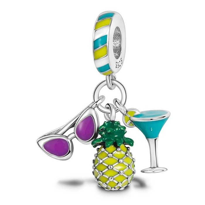 Zawieszka SREBRO 925 Charms koralik Wakacje Drink Okulary Ananas