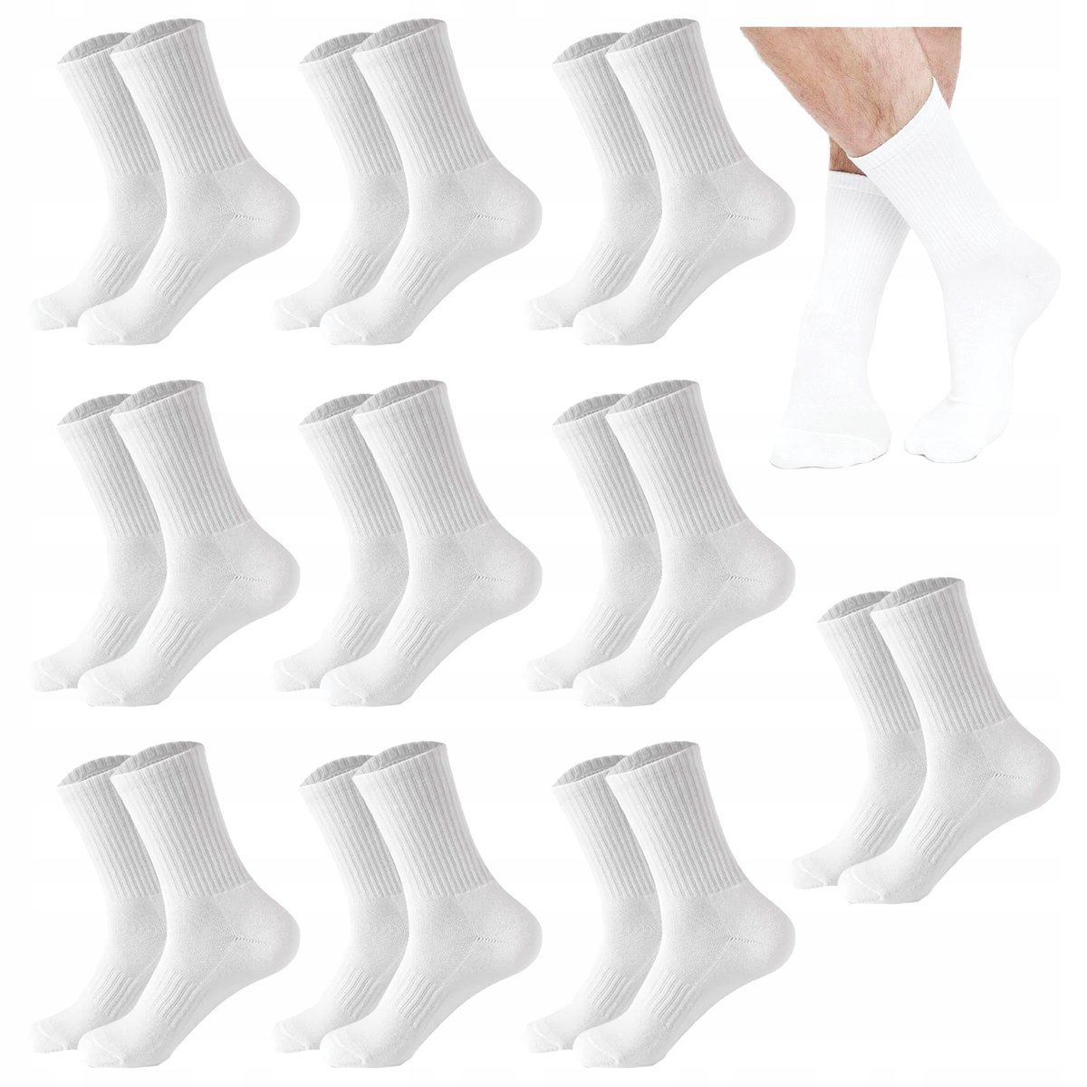 10 par SKARPETY białe BAWEŁNA frotte GRUBE CIEPŁE WYSOKIE MĘSKIE 43-46