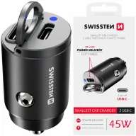 Ładowarki samochodowe - SWISSTEN Ładowarka samochodowa 2xUSB-C 45W - miniaturka - grafika 1
