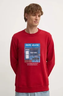 Pepe Jeans bluza bawełniana AENYS CREW męska kolor czerwony z nadrukiem PM582739 - Bluzy męskie - miniaturka - grafika 1