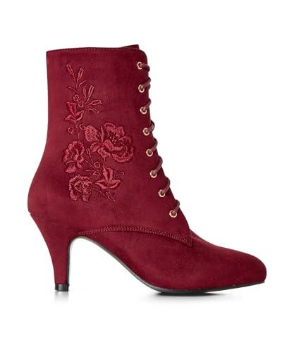 Joe Browns Damskie haftowane sznurowane botki na obcasie, czerwone, 40 EU, Czerwony, 7 UK Wide