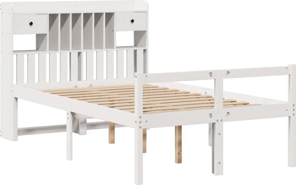 vidaXL Łóżko z litego drewna z półką bez materaca białe 135x190 cm sosna