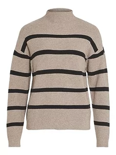 Swetry damskie - Vila Damski sweter z dzianiny w paski, Brown Lentil, L - grafika 1