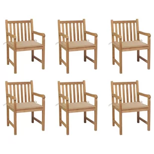 vidaXL Lumarko Krzesła ogrodowe, 6 szt., beżowe poduszki, drewno tekowe! 3073034 - Fotele i krzesła ogrodowe - miniaturka - grafika 1