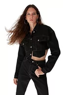 Koszule damskie - Trendyol Damska koszula z kołnierzykiem, jednokolorowa, krótka kurtka, płaszcz, czarny, L, Czarny - miniaturka - grafika 1