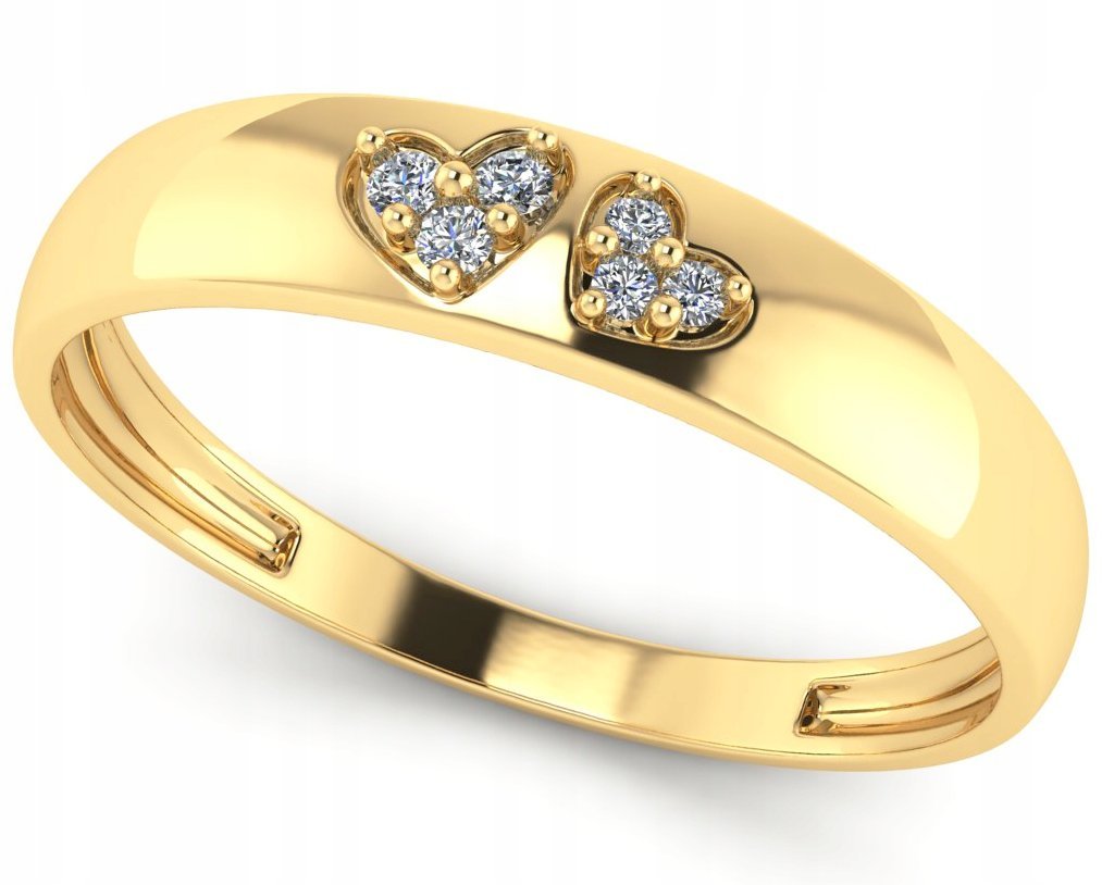 ZŁOTY PIERŚCIONEK OBRĄCZKA Z SERCAMI CYRKONIE 333