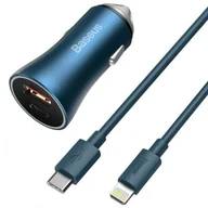 Ładowarki samochodowe - Baseus Baseus Golden Contactor Pro szybka ładowarka samochodowa USB Typ C / USB 40 W Power Delivery 3.0 Quick Charge 4+ SCP FCP AFC + kabel USB Typ C - Lightning niebieski (TZCCJD-03) TZCCJD-03 - miniaturka - grafika 1