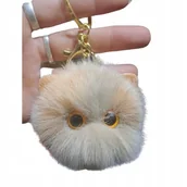 Breloki - Puszysty Brelok Kremowy Kot z czarnymi oczami - miniaturka - grafika 1