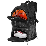 Torebki damskie - Plecak do koszykówki Duża torba sportowa z oddzielnym uchwytem na piłkę i przegrodą na buty, najlepsza do koszykówki, piłki nożnej, voll CZARNY - miniaturka - grafika 1