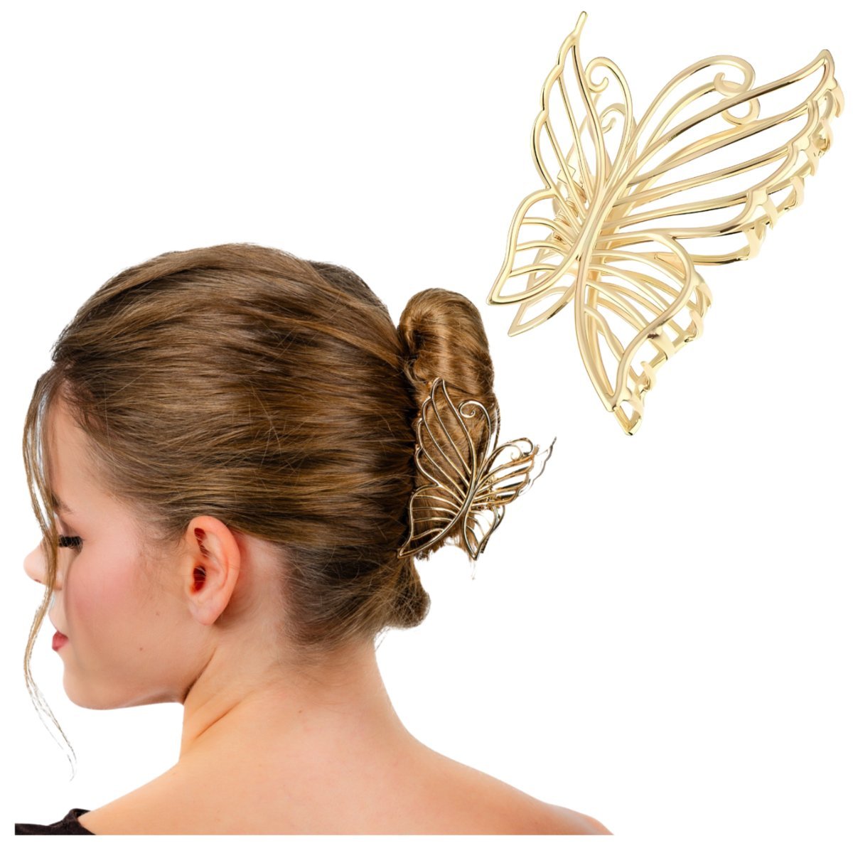 Klamra do Włosów Złota Metalowa Motyl Duża Spinka Wytrzymała Efektowna