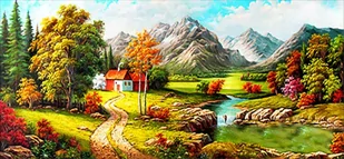 Haft Diamentowy Dom Nad Potokiem 100X50 - Dekoratorstwo - miniaturka - grafika 1