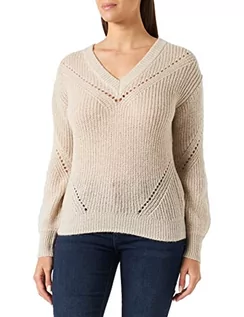 Swetry damskie - Morgan damski sweter z długim rękawem z dekoltem w serek Milou Beige TXS, len, XS - grafika 1