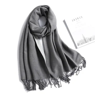 Szal szalik damski 100% kaszmirowy szary komin - Apaszki i szaliki damskie - miniaturka - grafika 1