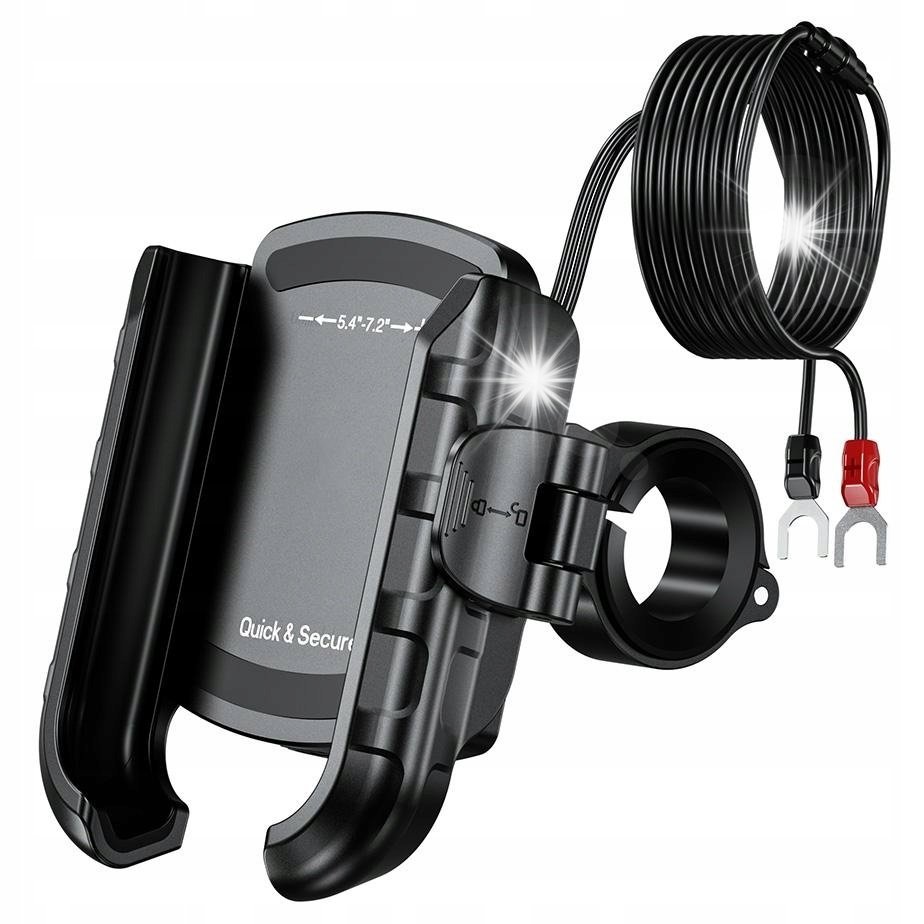 Aluminiowy uchwyt motocyklowy na smartfon 5.4''-7.2'' +ładowarka USB-C PD