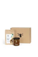Zestawy upominkowe - Zestaw miód z maliną i kawa Kawa Specialty Brazylia Colibri - Miodowe Latte w eko kartoniku z owijką - miniaturka - grafika 1