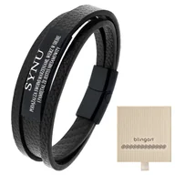 Bransolety męskie - Bransoletka męska CZARNA skórzana z GRAWEREM blasz - miniaturka - grafika 1