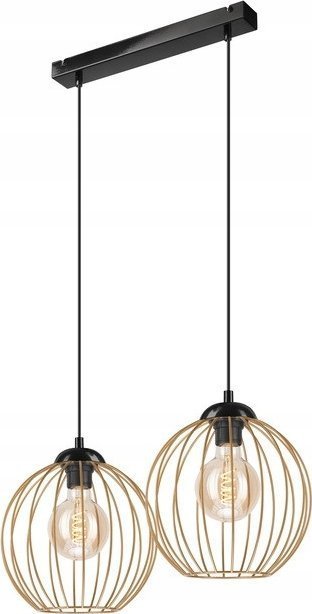 Lampa wisząca Lamkur Lamkur Zoya 45399 lampa wisząca zwis metalowa loft klatka 2x60W E27 czarna/złota