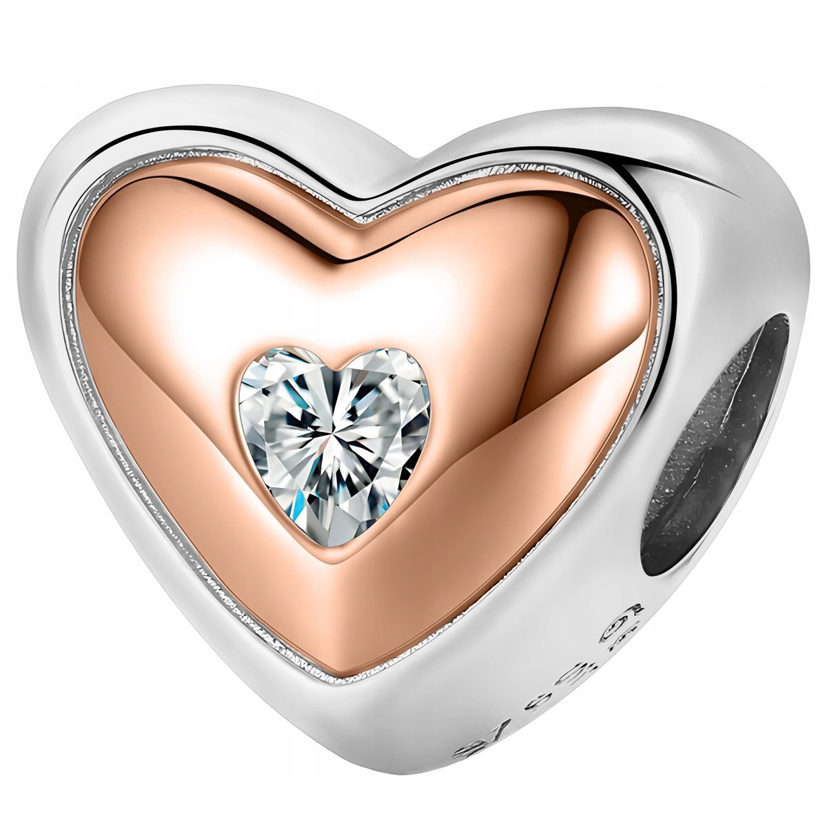 CHARMS Srebrny Podwójne Serce Pozłacane Białe Serduszko Cyrkonia SREBRO 925