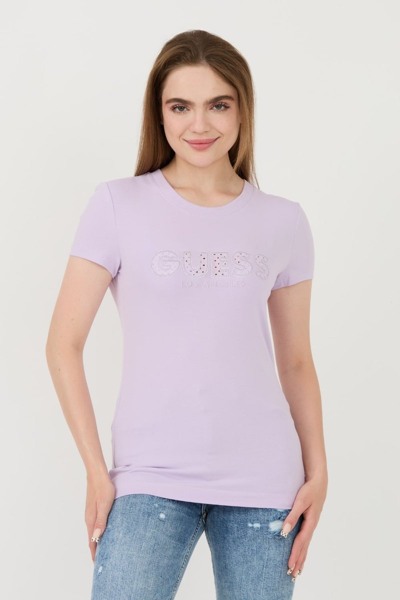 GUESS Lawendowy damski t-shirt Sangallo Tee L