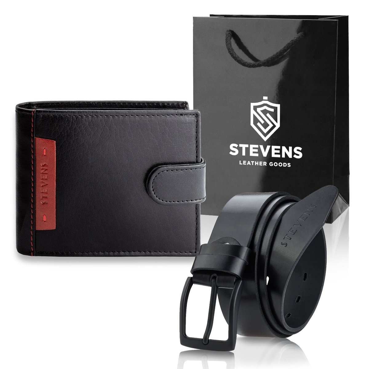 Portfel Męski Skórzany STEVENS Ochrona RFID Czarny PREMIUM na prezent Święta, pod choinkę