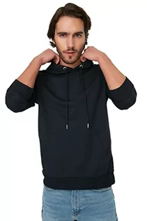 Bluzy męskie - Trendyol Męska bluza z kapturem w kolorze granatowym, regularny krój, kangurka, z długim rękawem, XL - grafika 1