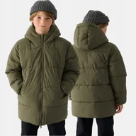 Płaszcze damskie - KURTKA ZIMOWA CHŁOPIĘCA 4F 146 PŁASZCZ PUCHOWY Z KAPTUREM TDJAM464 AW24 - miniaturka - grafika 1