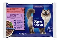 Mokra karma dla kotów - Mokra karma dla dorosłych kotów, saszetki z jagnięciną i wołowiną OptiVital 4x85 g - miniaturka - grafika 1