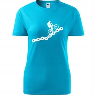 Koszulki i topy damskie - Damska Koszulka z Nadrukiem Rowerowa Tower łańcuch Prezent dla Rowerzystki turkusowy L - Atram - miniaturka - grafika 1