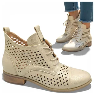 Botki Damskie Wiosenne Eleganckie Ażurowe Sznurowane Złote Modne Potocki 39 - Botki damskie Botki Damskie Wiosenne Eleganckie Ażurowe Sznurowane Złote Modne Potocki 39 - Botki damskie - miniaturka - grafika 1