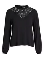 Bluzki damskie - Vila Damska bluzka Visuvita L/S Lace top/SU-NOOS, czarna, 40, czarny, 40 - miniaturka - grafika 1