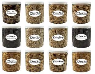 POJEMNIK PLASTIKOWY SŁOIK BIAŁA ZAKRĘTKA 1L 12 SZTUK + ETYKIETY - Pojemniki kuchenne - miniaturka - grafika 1