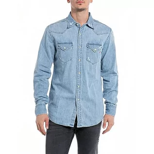 Koszule męskie - Replay Koszula męska z długim rękawem, niebieski (Light Blue 010), XL, Jasnoniebieski 010, XL - grafika 1