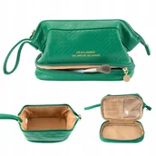 Kosmetyczki, organizery i kuferki - Kosmetyczka podróżna wodoodporna zielona duża PU organizer na makijaż - miniaturka - grafika 1