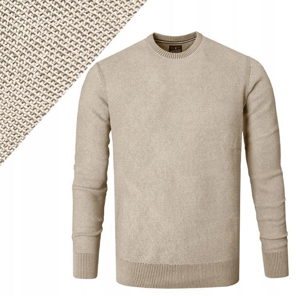 Elegancki SWETER Męski BEŻOWY Klasyczny Bawełniany IGNACIO XL Pako Jeans