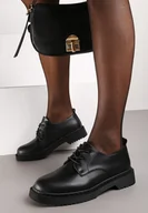 Półbuty damskie - Czarne Casualowe Półbuty na Płaskiej Podeszwie ze Sznurowaniem Migola - Renee - miniaturka - grafika 1