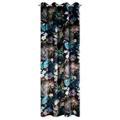 Zasłony - Zasłona 140x270 Alani czarna welwetowa z motywem botanicznym gotowa na przelotkach Z10 - miniaturka - grafika 1