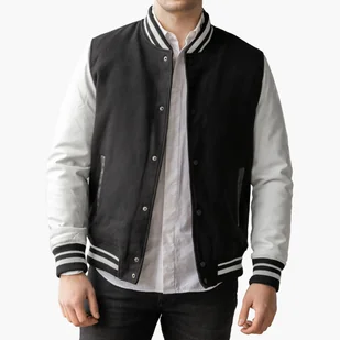 Kurtka męska bomberka wiosenna czarna z białymi rękawami S Czarny - Kurtki męskie - miniaturka - grafika 1