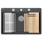 Zlewozmywaki - QUADRON HQM7650U8_FM_BS QUADRON | MARC 110 FM | granitowy zlewozmywak kuchenny CZARNY+ STAL - miniaturka - grafika 1