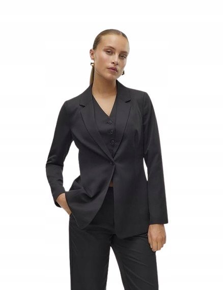 VERO MODA CZARNY ŻAKIET JEDNORZĘDOWY Z KLASYCZNYM KOŁNIERZEM 42 JQA